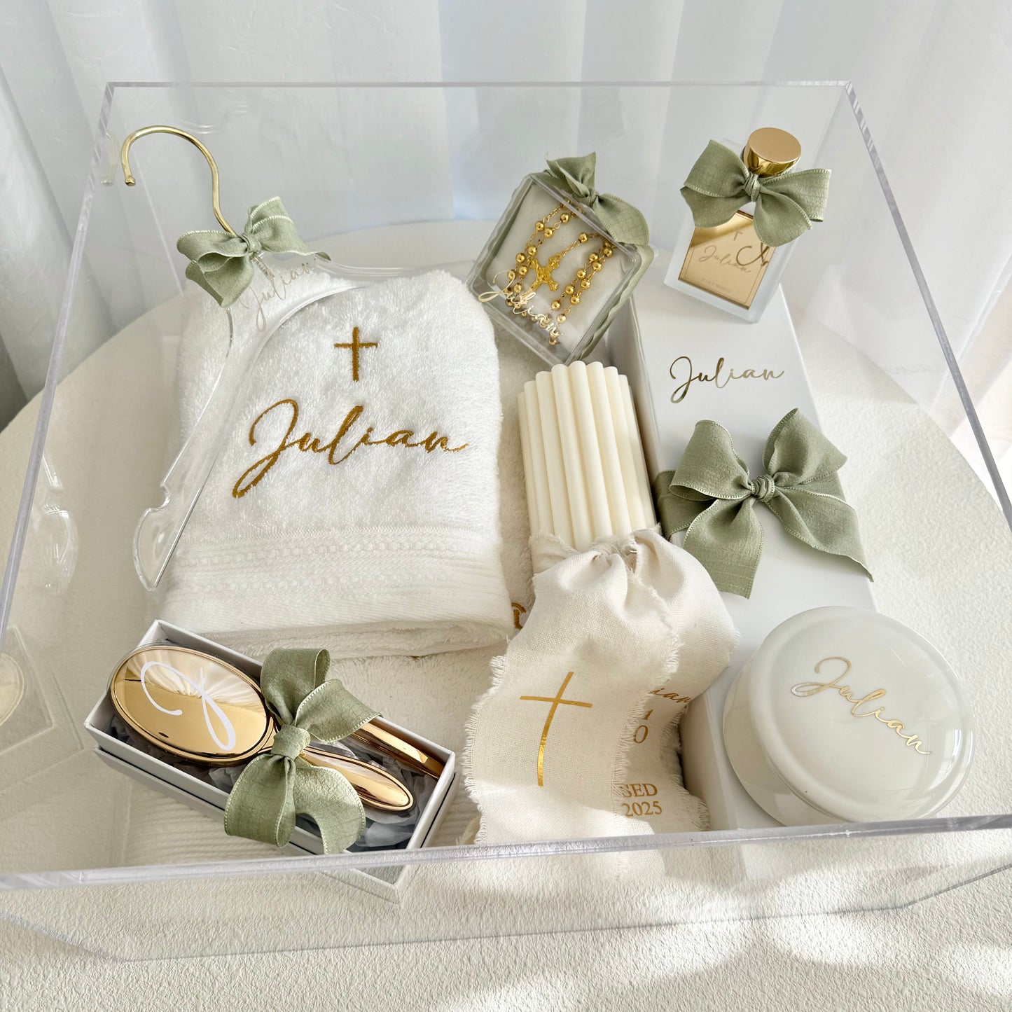Deluxe Catholic Christening Box Package - Acrylic Box Included