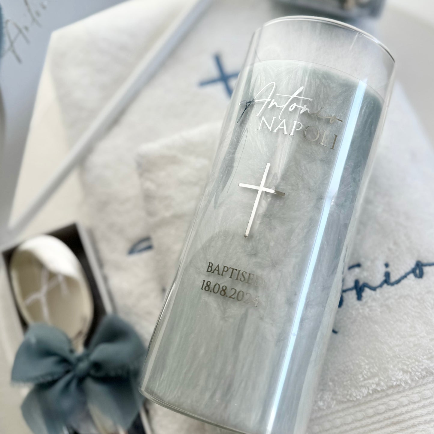 Glass Christening Candle 20cm