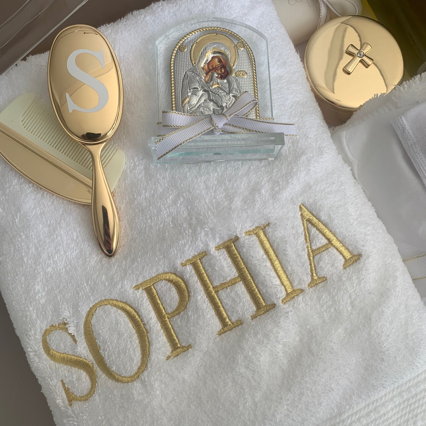 Embroidered Christening Towels - Bath & Hand Towel Set