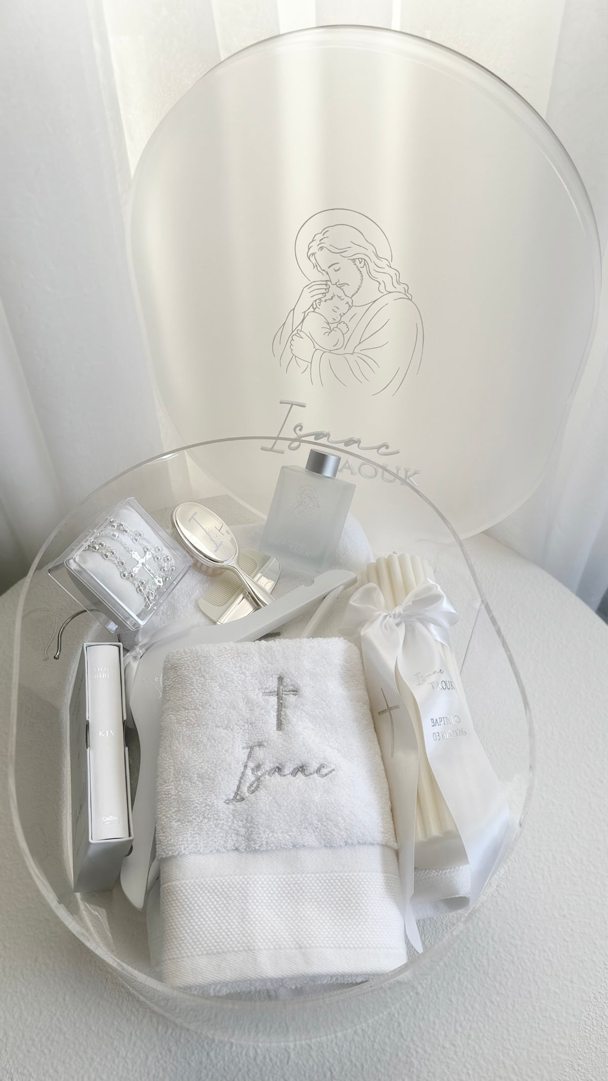 Oval Acrylic Christening Box - Clear or Frosted Lid