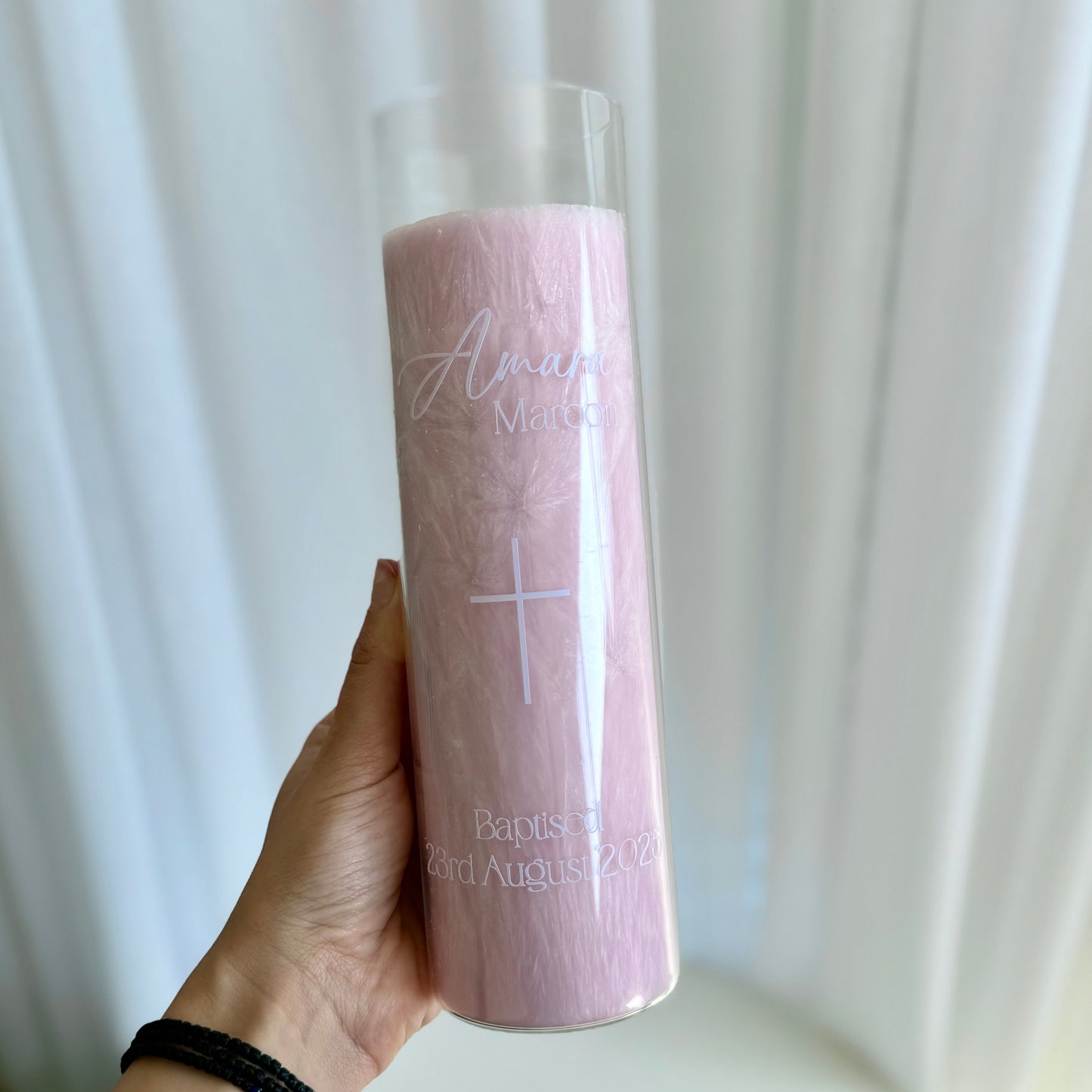 Glass Christening Candle 25cm