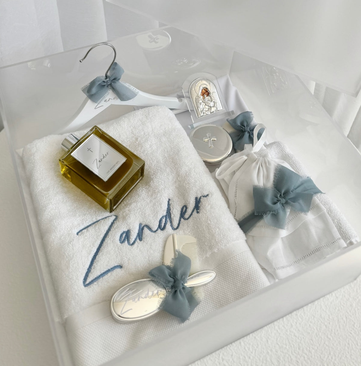 Deluxe Silver Orthodox Christening Box Set - CONTENTS