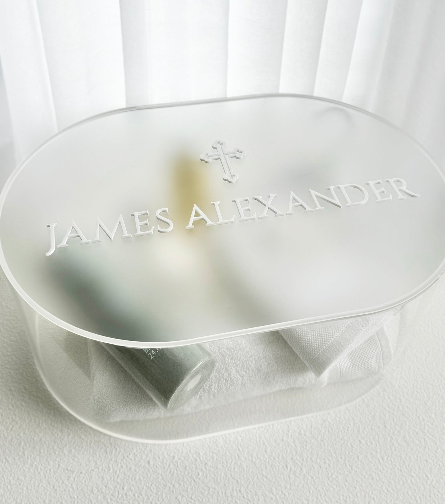 Oval Acrylic Christening Box - Clear or Frosted Lid