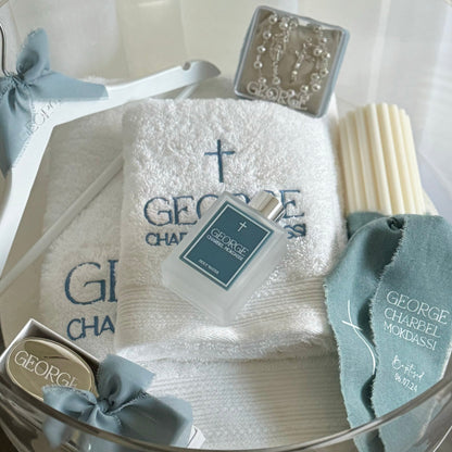 Round Catholic Christening Box Package - Acrylic Box Included