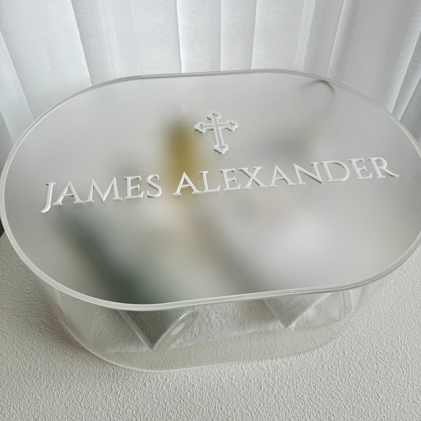 Oval Acrylic Christening Box - Clear or Frosted Lid