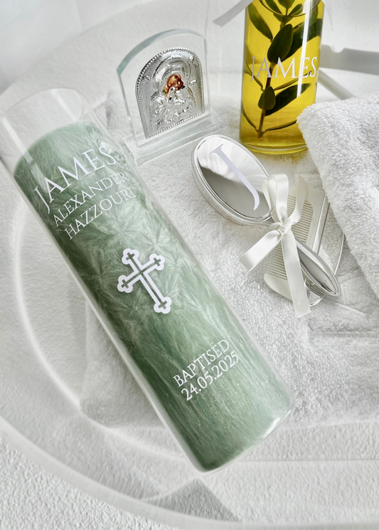 Glass Christening Candle 25cm