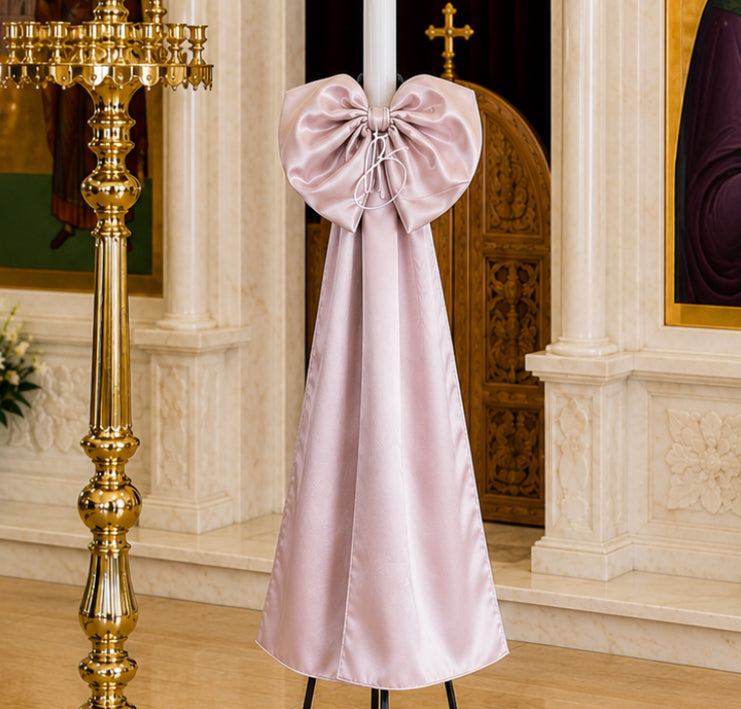 Satin Bow Orthodox Christening Candle (Lambatha)