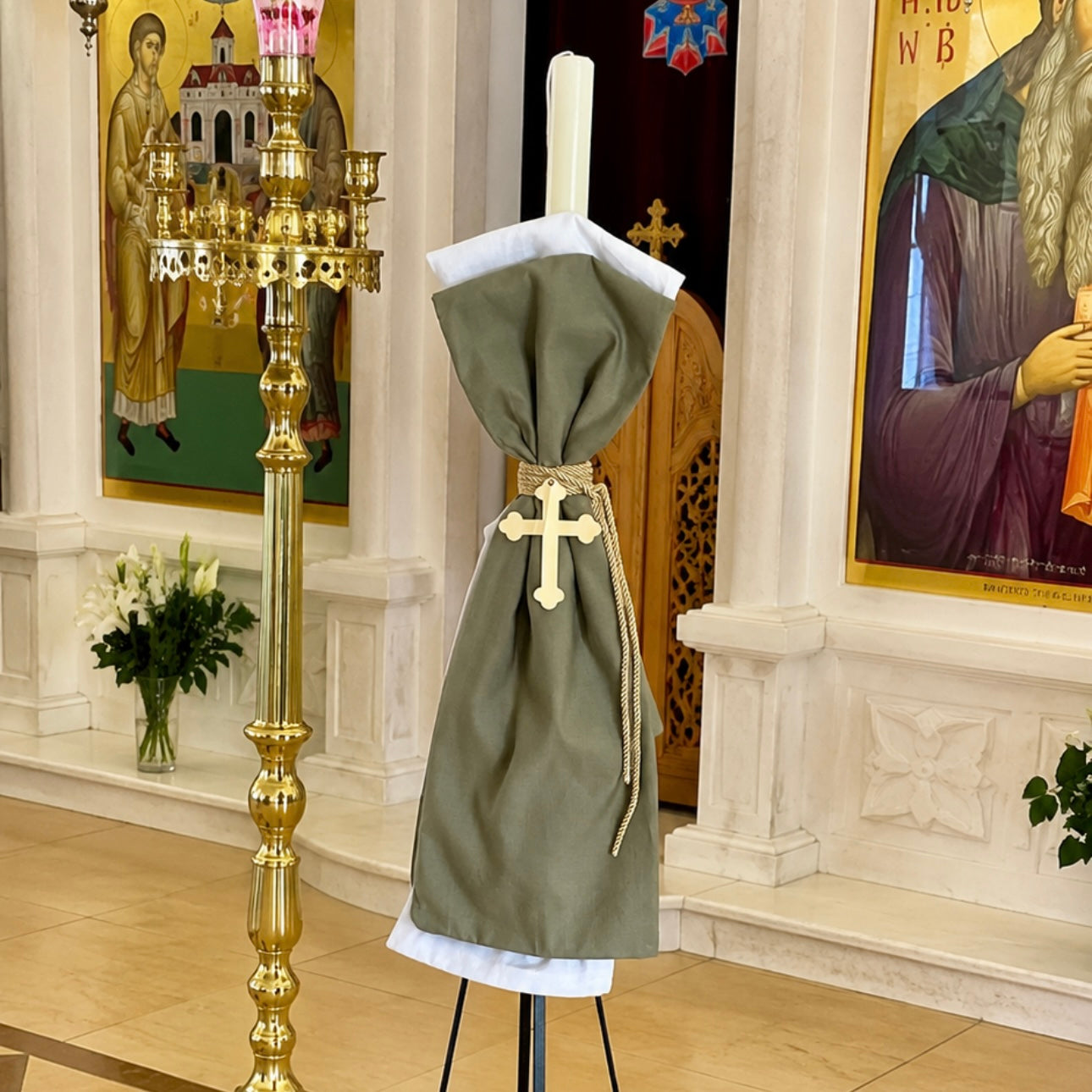 Orthodox Christening Candle (Lambatha) - Linen
