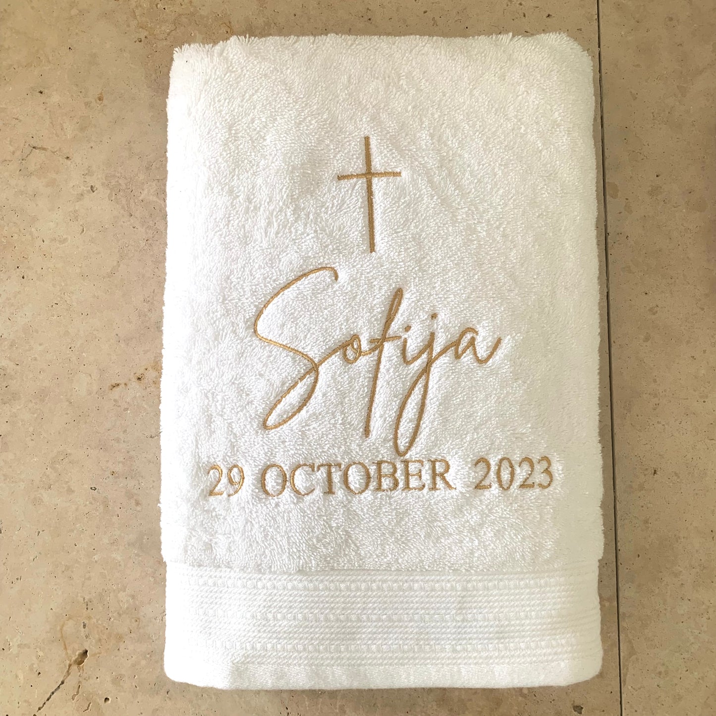 Embroidered Christening Towels - Bath & Hand Towel Set