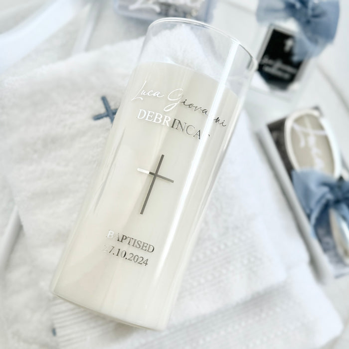 Personalised Catholic Baptism Candle - Glass Jar 20cm