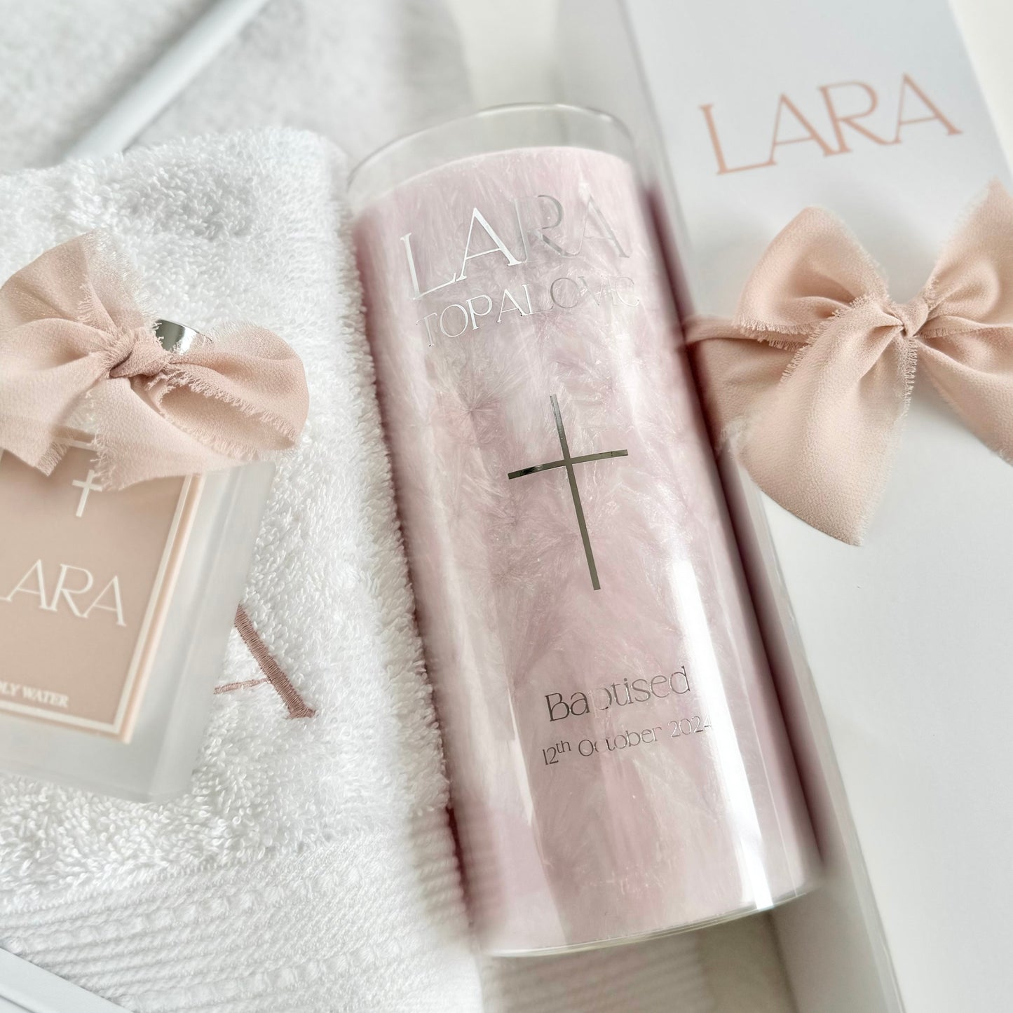 Glass Christening Candle 20cm