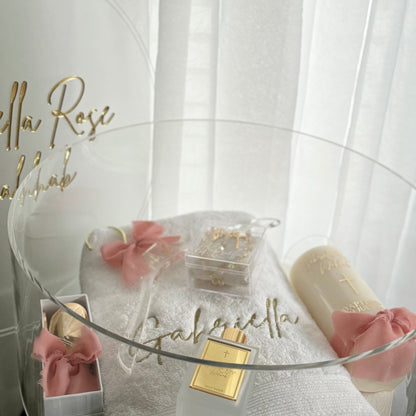 Round Catholic Christening Box Package - Acrylic Box Included