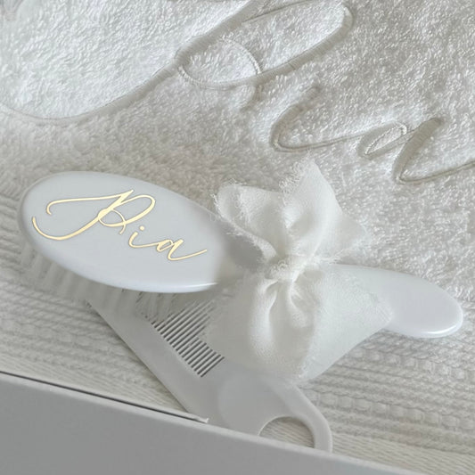 Personalised White Brush Comb Set
