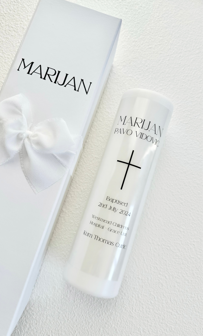 Personalised Catholic Baptism Candle - Tall Pillar