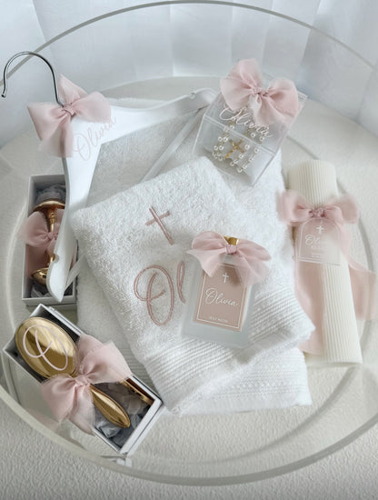 Round Catholic Christening Box Package - Acrylic Box Included