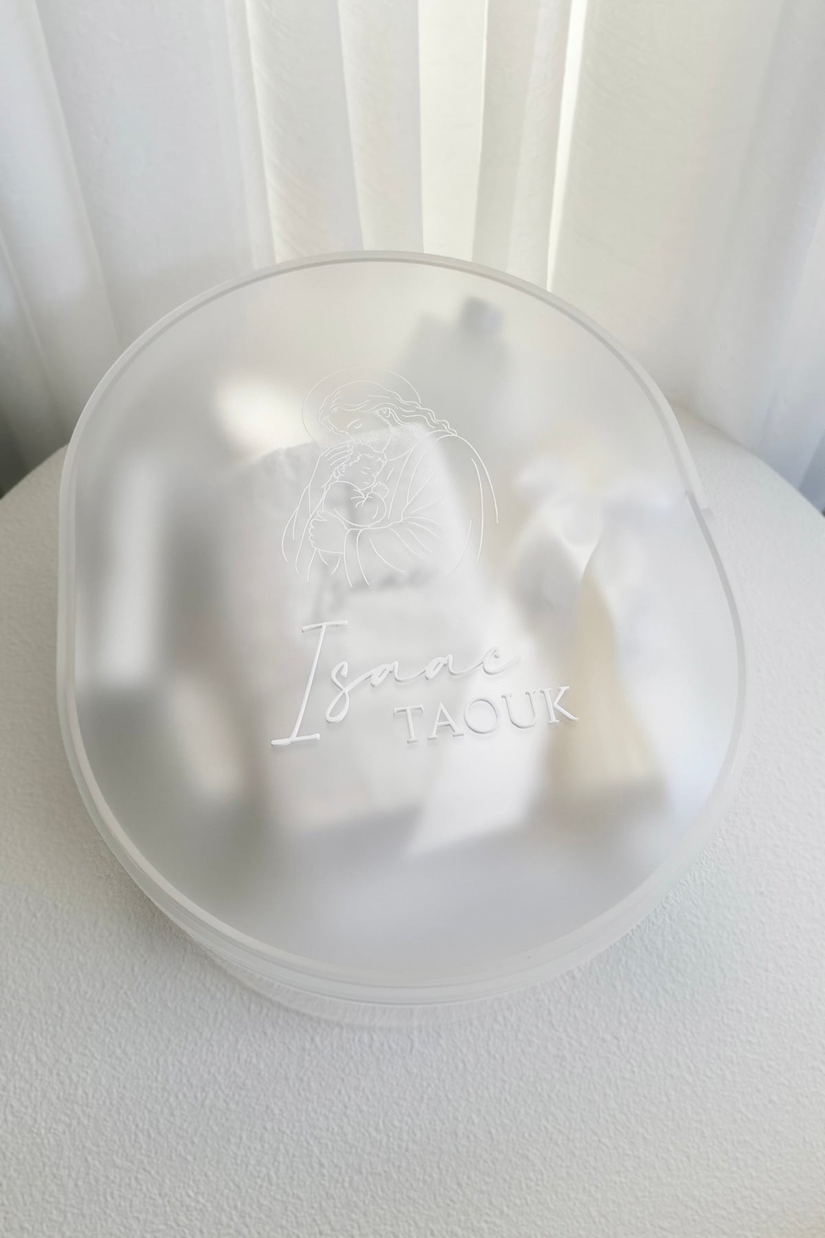 Oval Acrylic Christening Box - Clear or Frosted Lid