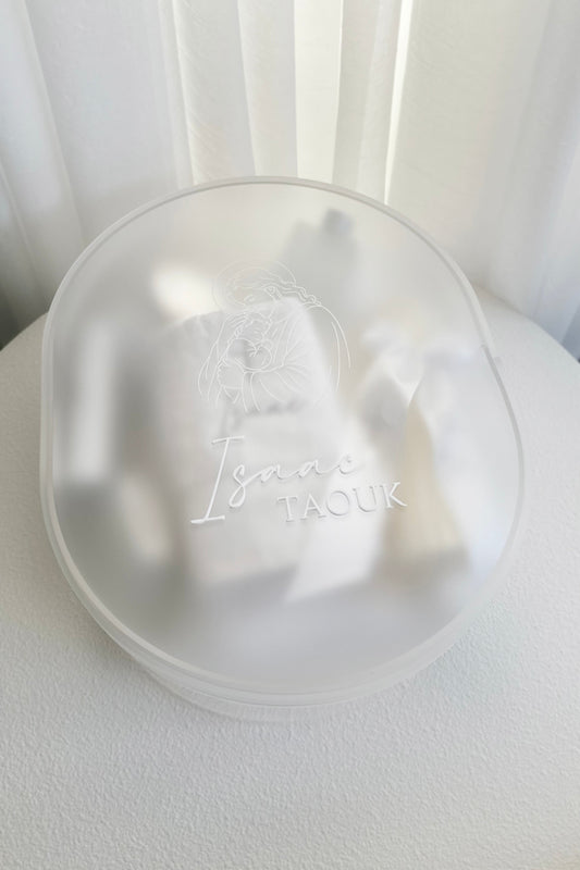 Oval Acrylic Christening Box - Clear or Frosted Lid