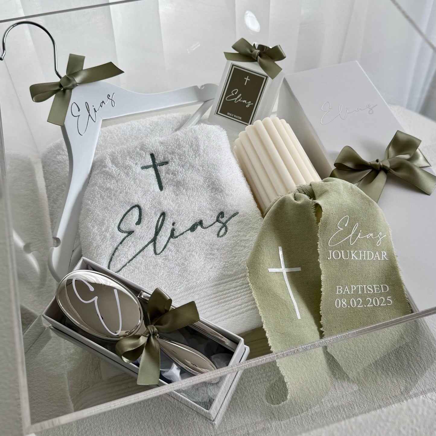 Premium Catholic Christening Box Package - Acrylic Box Included