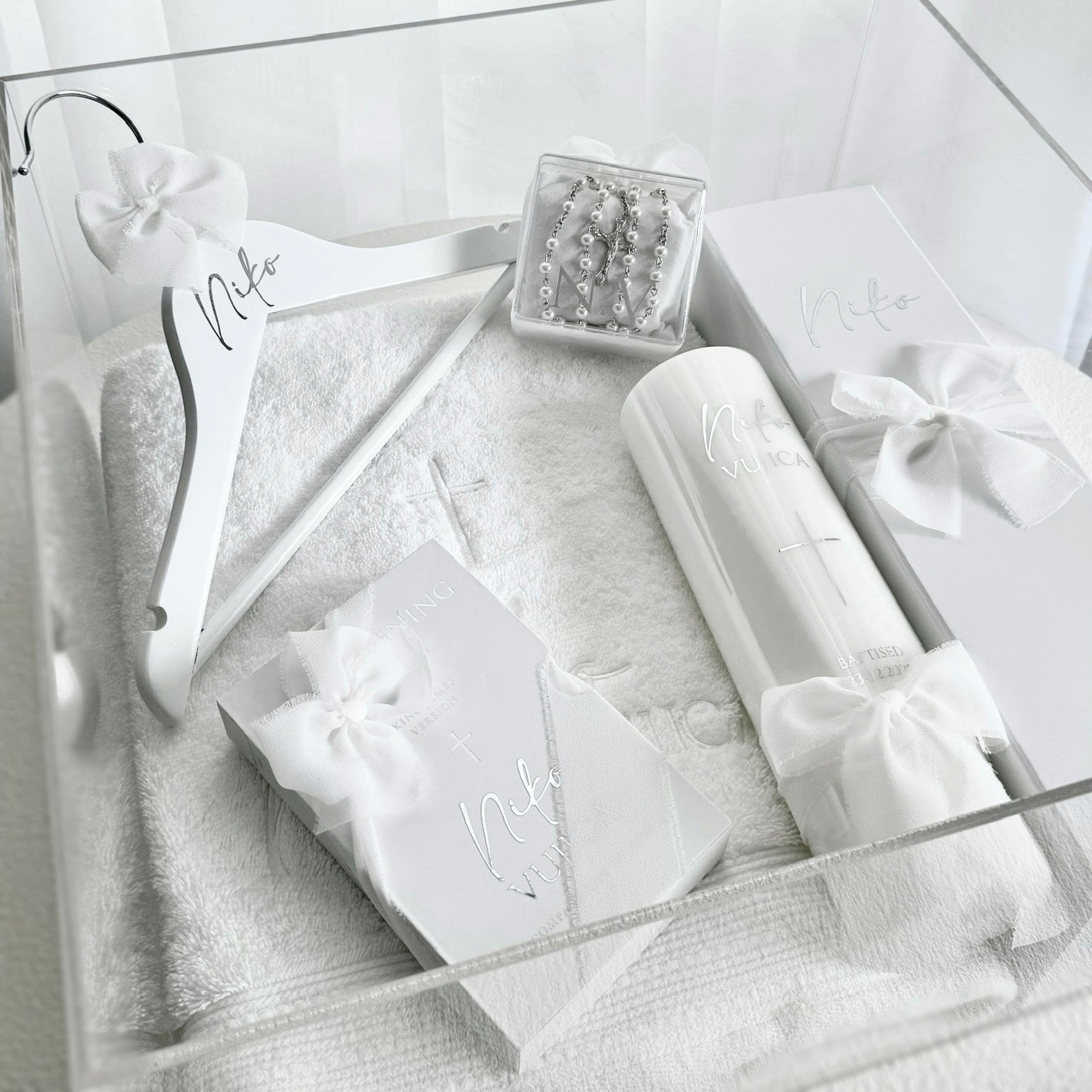 Deluxe Catholic Christening Box Package - Acrylic Box Included