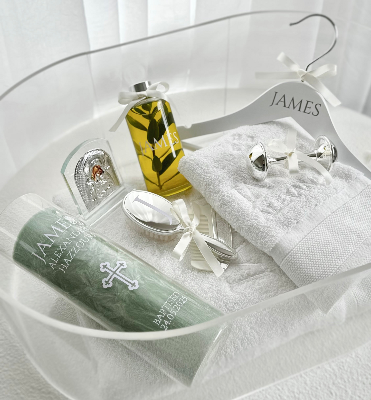 Glass Christening Candle 25cm