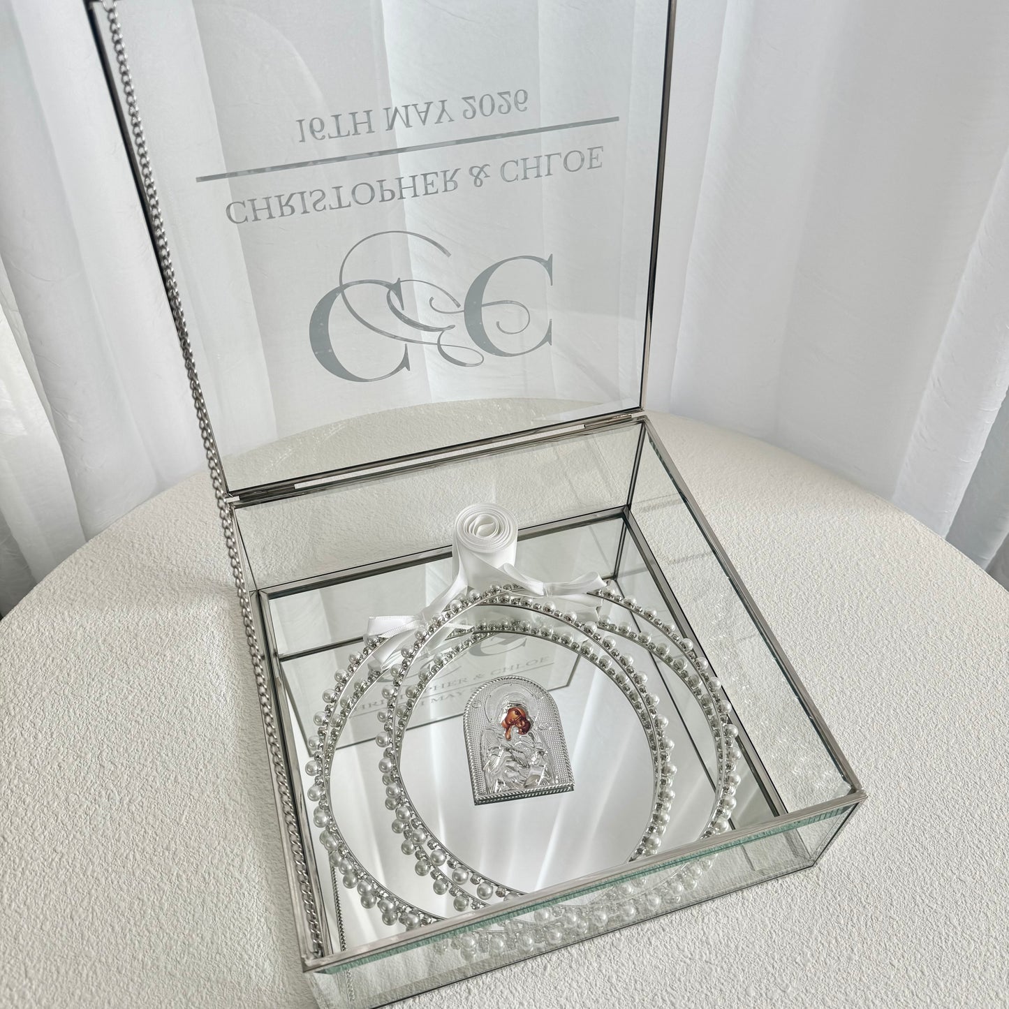 Glass Keepsake Box - Silver Trim (Stefanothiki)