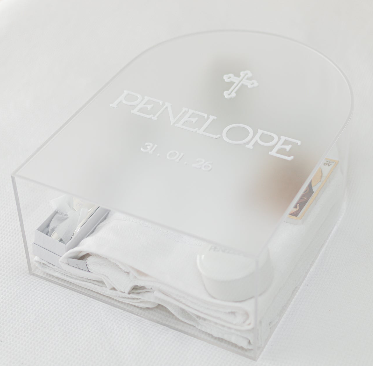 Clear Arch Acrylic Christening Box - Clear or Frosted Lid