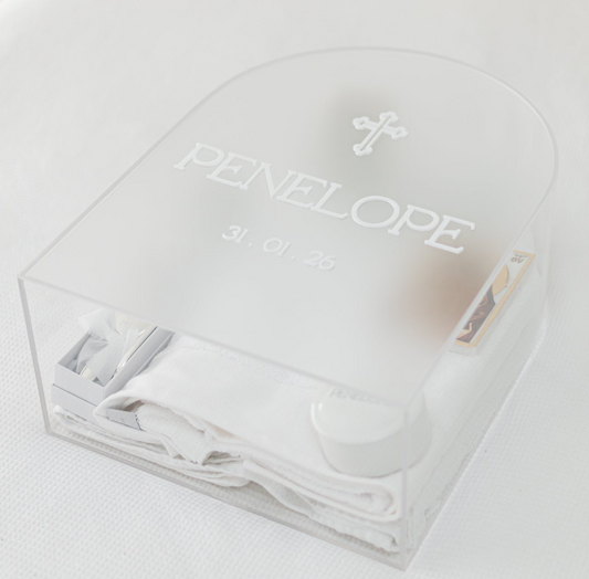Clear Arch Acrylic Christening Box - Clear or Frosted Lid