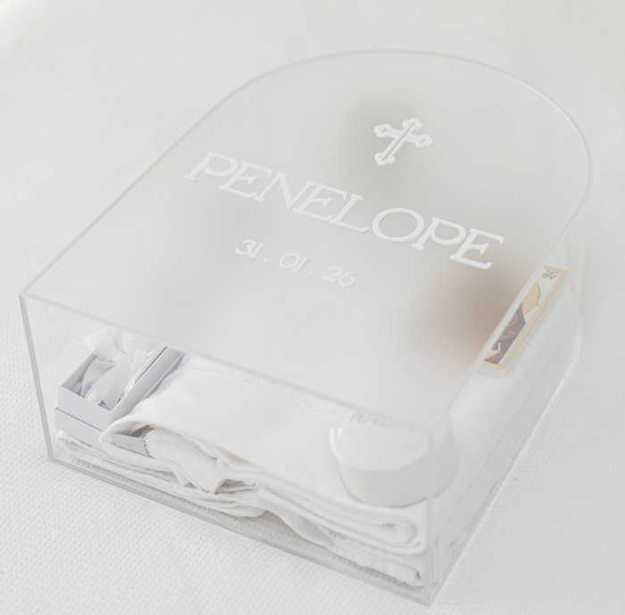 Arch Acrylic Christening Box - Clear or Frosted Lid