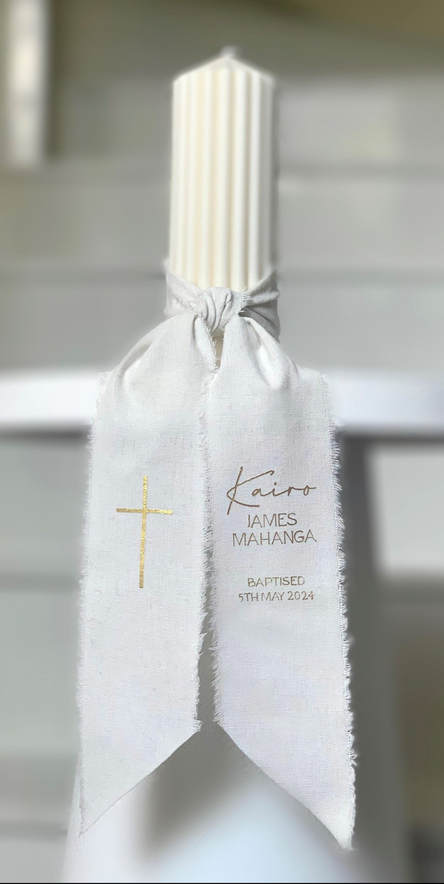 Circus Pillar Christening Baptism Candle - Calico Ribbon