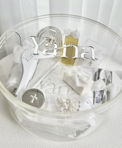 Clear Round Acrylic Christening Box - Clear or Frosted Lid